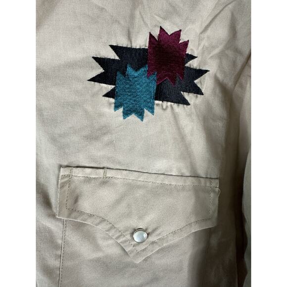 Plains Western Shirt Pearl Snap Aztec Size M Long Sleeve Country Cowboy Rodeo - Picture 3 of 4